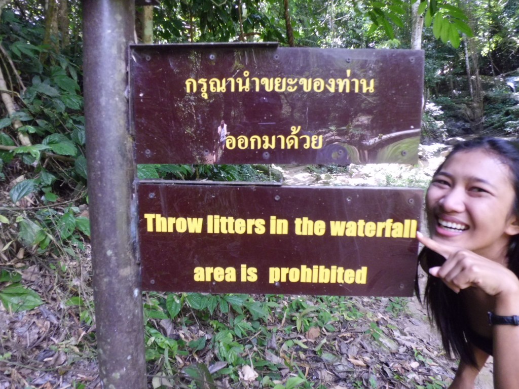 Broken English on a sign at the Mok Fah waterfall in Mae Dtang
