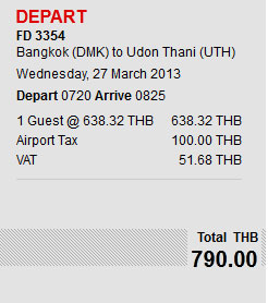 Flight from Bangkok to Udon Thani